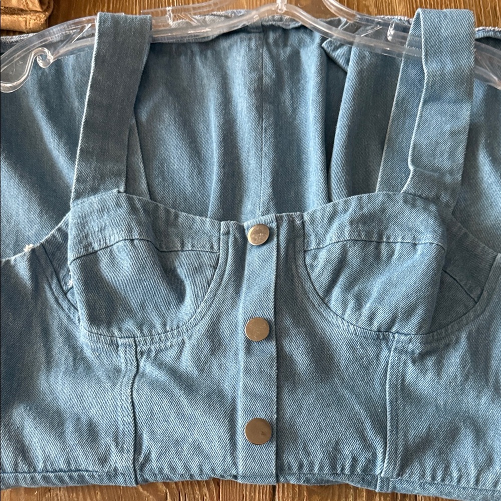 Zaful Blue denim Button-Front Mini Dress